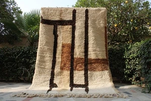 Alfombra marrón bereber, alfombra de lana de oveja, alfombra marroquí crema, alfombra Beniourain, alfombra peluda - Imagen 1 de 9