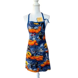 Halloween Apron Witch Black Cat Pumpkin Spooky Party Costume Accessory Women Vtg - Picture 1 of 9