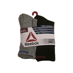 Reebox Pro-Series 6 Pack Boys Crew Socks , Small (6 - 10.5) Black , White & Gray - Picture 1 of 5