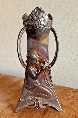 WMF Art Nouveau Woman w/ Flute Vase Holder ca. 1905 Germany Plated - Image 1 of 4