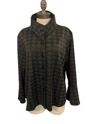 BYRN WALKER Womens Medium Black Gray Houndstooth Button Bell Sleeves Jacket USA - Image 1 of 4