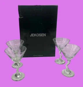 Lot of 4 JEKOSEN Curved Stem Crystal Martini Cocktail Wine Glasses Damaged Box - Picture 1 of 8