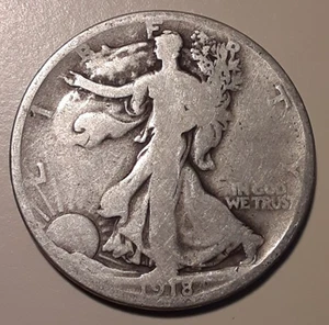1918 Walking Liberty Half Dollar 50c 90% silver Philadelphia Mint (#85-5911/WB1) - Picture 1 of 2