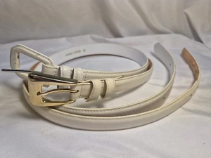 2- weiße Vintage Ledergürtel M & L 35"-37" Ehrungen KO970 Gold/weiße Schnalle - Bild 1 von 14