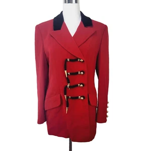 Vintage Claire Paris Womens Red Military Blazer 100% Wool Velvet Collar size 14 - Picture 1 of 9