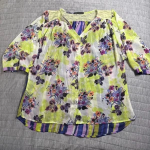 Sara Michelle Women's Short Sleeve V-neck Floral Purple Polyester Top Size  - Picture 1 of 8