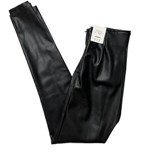 Leggings donna Zara ecopelle S nero vita media pieghettato alla caviglia cerniera orlo nuovo con etichette - Foto 1 di 13