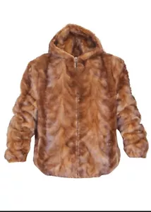 Men's Golden Real Mink Fur Sculptured Hooded Jacket Coat All Sizes Pre sale - Picture 1 of 7