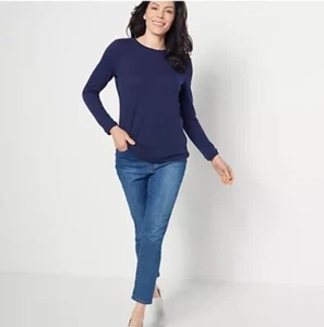 Denim & Co Essentials Waffle Knit Long-Sleeve Top Navy Size 4X - A452046 - Picture 1 of 5