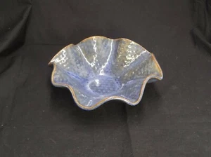 Handgefertigte signierte JF Studio Kunstkeramik Obstschale J F blau braun gewellter Rand - Bild 1 von 4