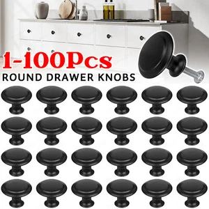 Lot of Kitchen Cabinet Knobs Hardware Drawer Cupboard Handle Pulls Black Round - Picture 1 of 12