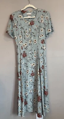 Vestido CottageCore Vintage Coldwater Creek Verde Floral Años 90 Con Botones Talla 8 Foto 1 de 4