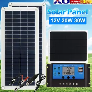 20W 30W Watt Solar Panel Trickle Charger 12V Battery Controller for RV Boat Car - Picture 1 of 22