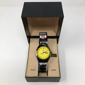 SEIKO 5 Sports SRP159K1 Automatic Watch 4R36 Yellow Dial Steel Black Bracelet - Picture 1 of 16