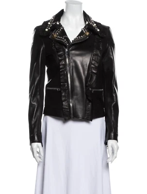 Chaqueta de Motocicleta Gucci Cuero Tachonado Tigre Volantes Perla Nueva con Etiquetas Foto 1 de 3
