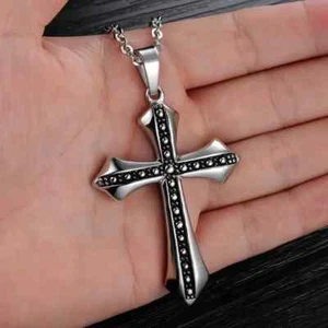 1pc Men's Titanium Steel Cross Pendant Necklace - Picture 1 of 4