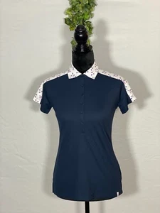 Women's Lady Hagen Print Block Short Sleeve Golf Polo Navy size XS - Picture 1 of 3