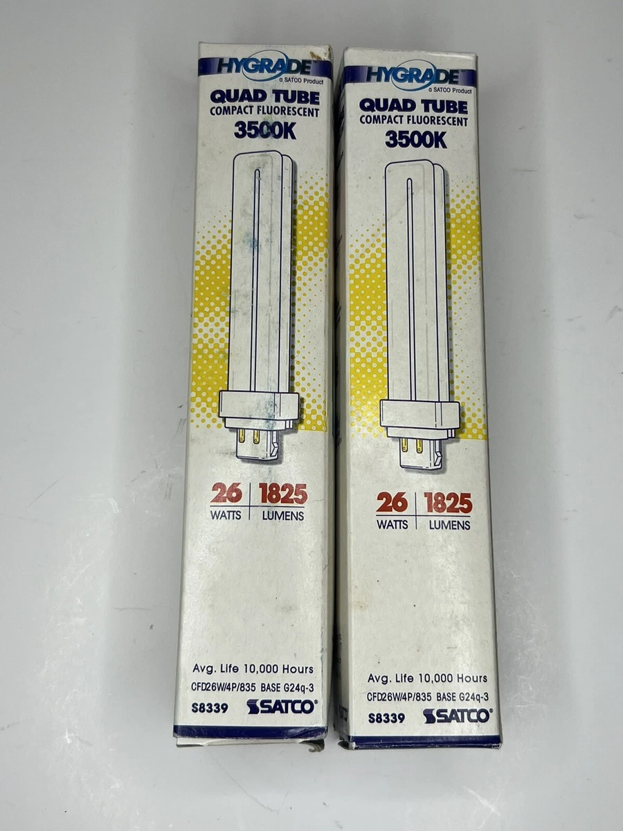 Satco 26W Compact Fluorescent Bulb - 4-Pin GX24q-3 Base, 3500K, 82 CRI, Energy Saving (Model S8347)