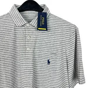 NEW Polo Ralph Lauren PERFORMANCE Men's L Wicking Stretch Polo Grey Striped - Picture 1 of 7