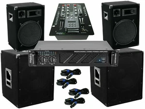 Pa Set 2900 Watt 3 Wege 30 cm Boxen Subwoofer 38 cm Verstärker Mixer Kabel - Bild 1 von 14