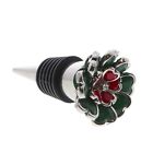 Holiday Wine Stopper Decorative with Colored Gem Flower Accessory Top - Green