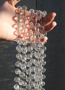 2FT clear faceted glass beads prism chain strand part brass pins - Picture 1 of 12