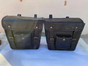 Paar große 11 Zoll Motorrad Satteltasche schwarz Leder Gepäck zwei Seitentaschen - Bild 1 von 7