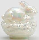 Bunny Rabbit on Basket Dish - Milk Carnival Mother of Pearl Glass - Mosser USA