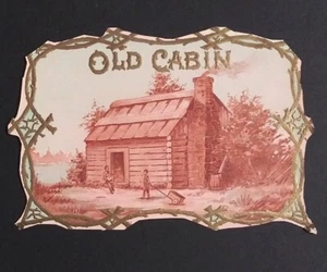 Etiqueta publicitaria de cigarros en relieve dorado de cabaña antigua antigua antigua recortada Morristown Ohio OH - Imagen 1 de 3