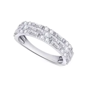 Fede Nuziale Mezza Eternità Oro Bianco Massiccio 14K 1,02 Ct Diamante Naturale - Foto 1 di 9