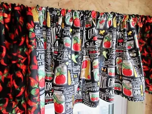 Kitchen Red Hot Peppers Food Sayings Cafe Tier Valance Curtain - Picture 1 of 7