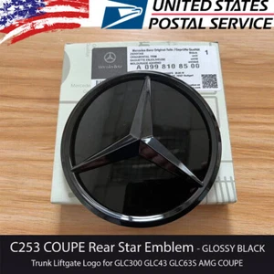 C253 COUPE Mercedes GLOSS BLACK Star Emblem Rear Trunk Lid Logo Badge AMG GLC300 - Picture 1 of 3