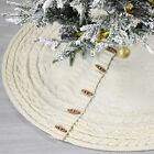 Knitted Cable Knit Christmas Tree Skirt Round Wooden Toggle Buttons 60" Cream