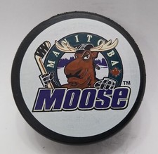 1996-97 Manitoba Moose 1st Year Season IHL Hockey GAME PUCK CR2 Ufer Sig