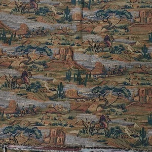 Cowboy Horse Western Arizona Tapestry Fabric 127"x55" 3.53 Yards Sewing Vintage - Picture 1 of 5