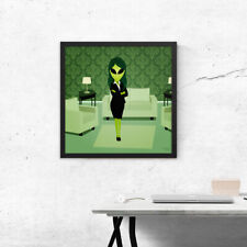 Wall art, Fashion female alien male in a corporate suit, Framed picture, Green