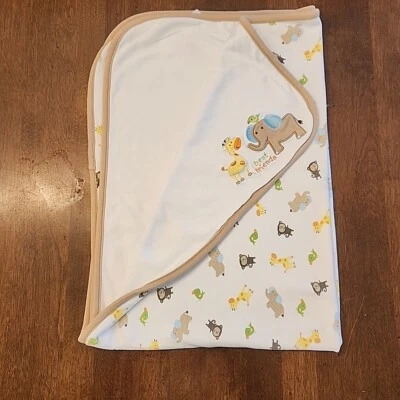 Just One Year Carter's Best Friends Baby Blanket Giraffe Elephant White Tan - Image 1 of 4