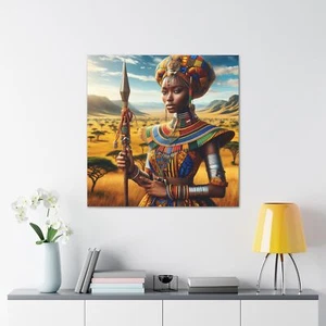 Leinwand Wandbild - Afrikanische Kriegerin Frau Kunst #12, Afrikanische Malerei, Wanddeko - Bild 1 von 17