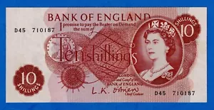 Great Britain/UK 10 Shillings 1961-1962 P-373a QE II EF+/aUNC Note D45 710187 - Picture 1 of 4