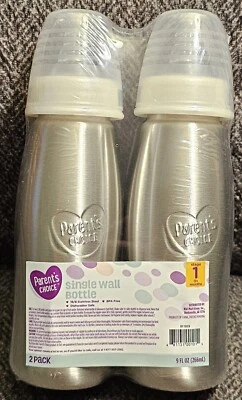 0+ Months 9-OZ Single Wall Set Of 2 Baby Bottles Stainless Steel Parent's Choice - Image 1 of 2