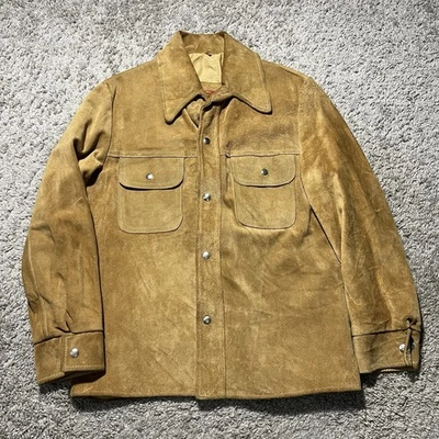 True Vintage Suede Leather Mens Shacket Button Snap 70s 80s Western Cowboy Sz 40 - Image 1 of 4