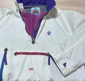 SOS Sportswear of Sweden Vintage 1/4 Zip Jacket White XL Embroidered Pullover - Picture 1 of 9