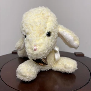 Vintage EDEN Lamb Sheep Plush with Neck Bell Stuffed Animal Toy Brown Eyes - Picture 1 of 9