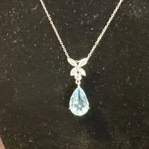 Victoria Townsend Jewelry Butterfly w/ Large Blue Topaz Necklace Sterling Silver - Picture 1 of 11