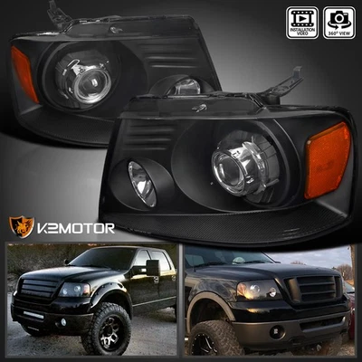 Black Fits 2004-2008 F150 06-08 Lincoln Mark LT Projector Headlights Lamps L+R Foto 1 de 4