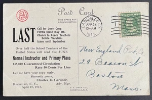 Dansville, New York Post Card mailed Apr 24, 1912 to Boston, MA - NY - Picture 1 of 2