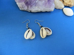 Afrikanischer ethnischer Schmuck doppelte KUHRIEMUSCHEL und MESSING OHRRINGE KENIA Y - Bild 1 von 4