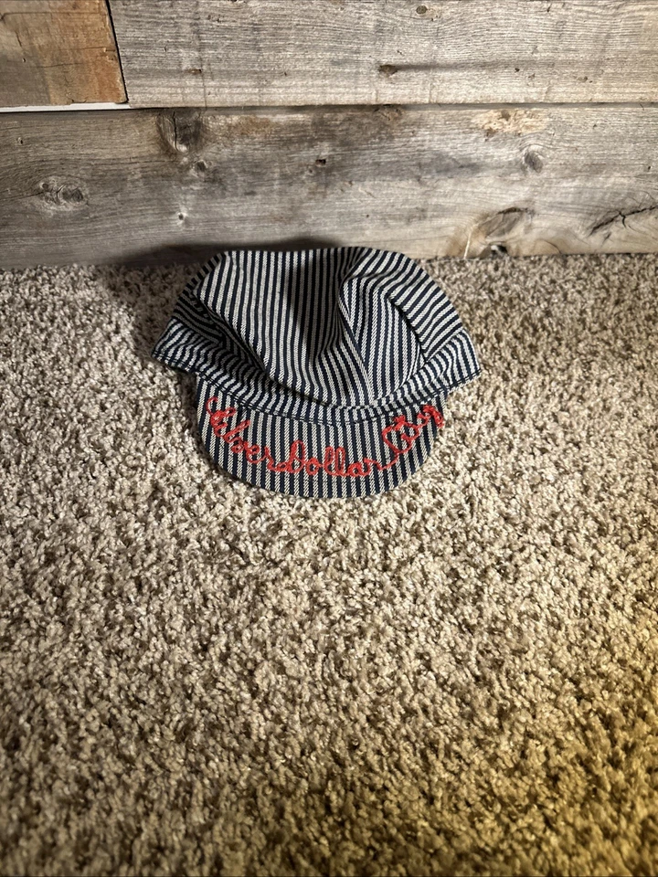 Sombrero de conductor vintage Silver Dollar City para niños. Usado, rayas azul-blanco Foto 1 de 1