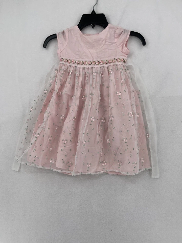 Baby LuLu Dress Toddler Size 3T Color Pink Floral Overlay Button Back SS Casual - Image 1 of 3