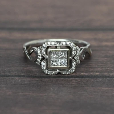 Princess Cut Diamond Invisible Set 18k White Gold Vannah K Ring - Image 1 of 4